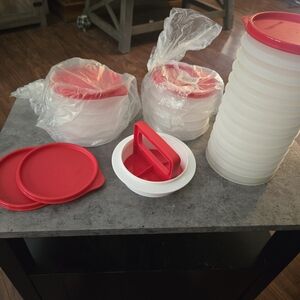 Tupperware Red and White Food Storage Set